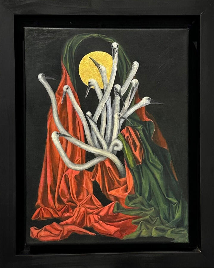 Vũ Duy Hoàng, Đêm bình dị, 2024, sơn dầu, 30 x 40 x 3,5 cm, Bộ Sưu tập cá nhân, Strasbourg.