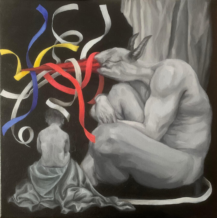 Sans parole (Không lời), 2023, peinture à l’huile, 30x30 cm.