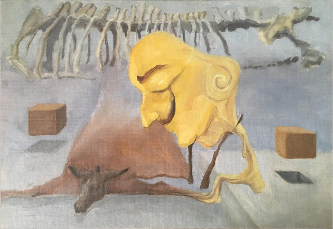 « Salvador Dalí và con lừa rã thân », 2021, sơn dầu trên bìa bồi vải, 27 x 35 cm.