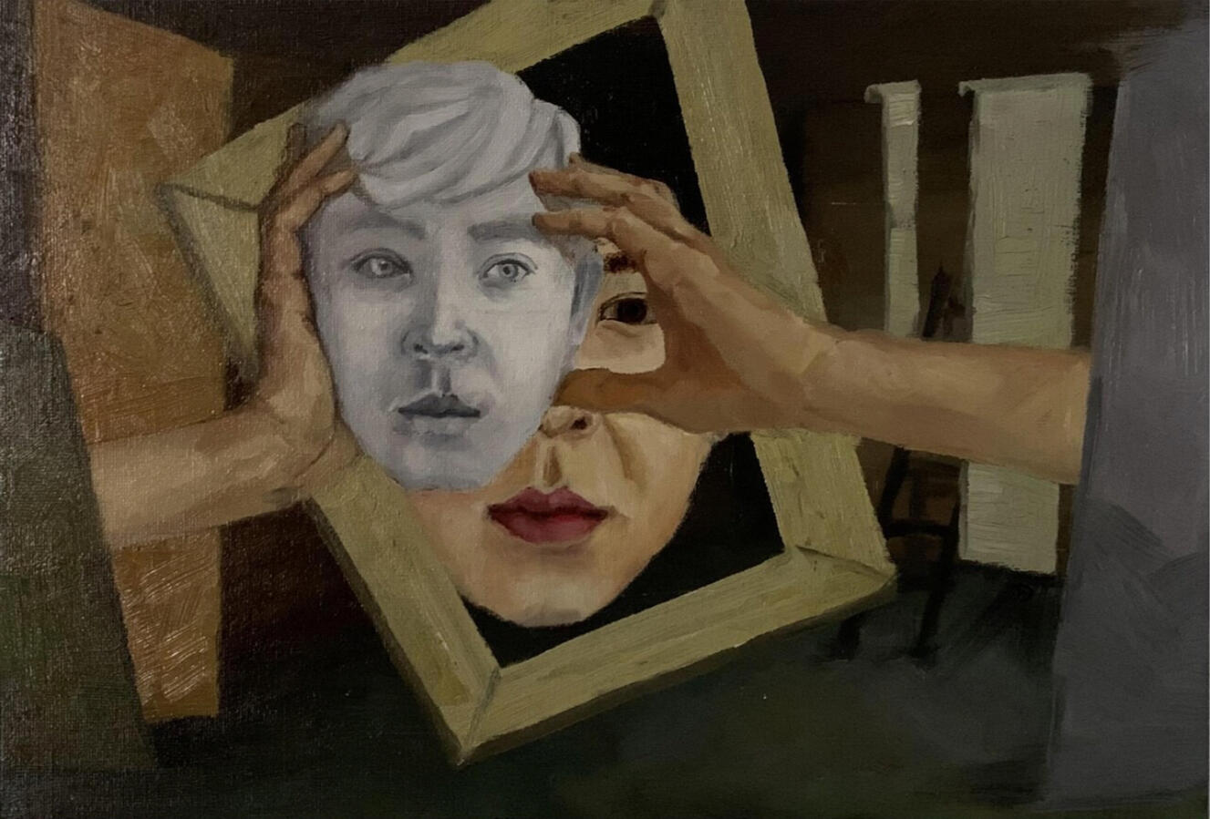 « Cái tôi trơ cứng », 2020, sơn dầu trên bìa bồi vải, 24x35 cm.